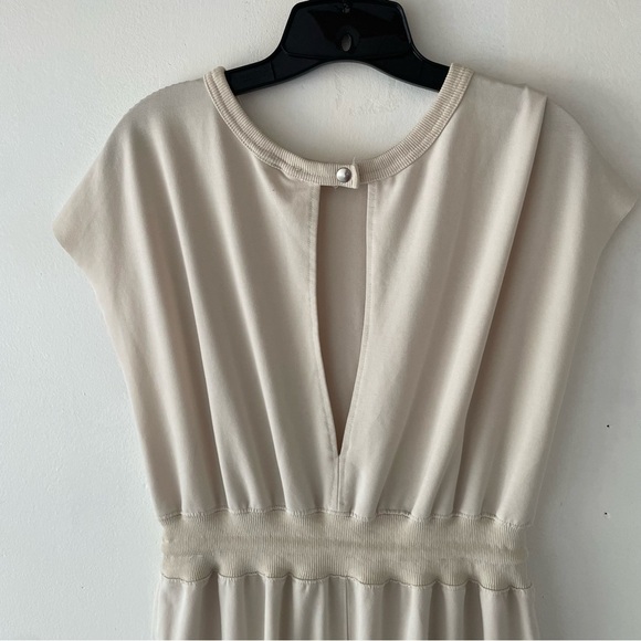 Cream Crewneck Cutout Back Cinched Waist Cap Sleeve Jumpsuit 27131 - Picture 4 of 11